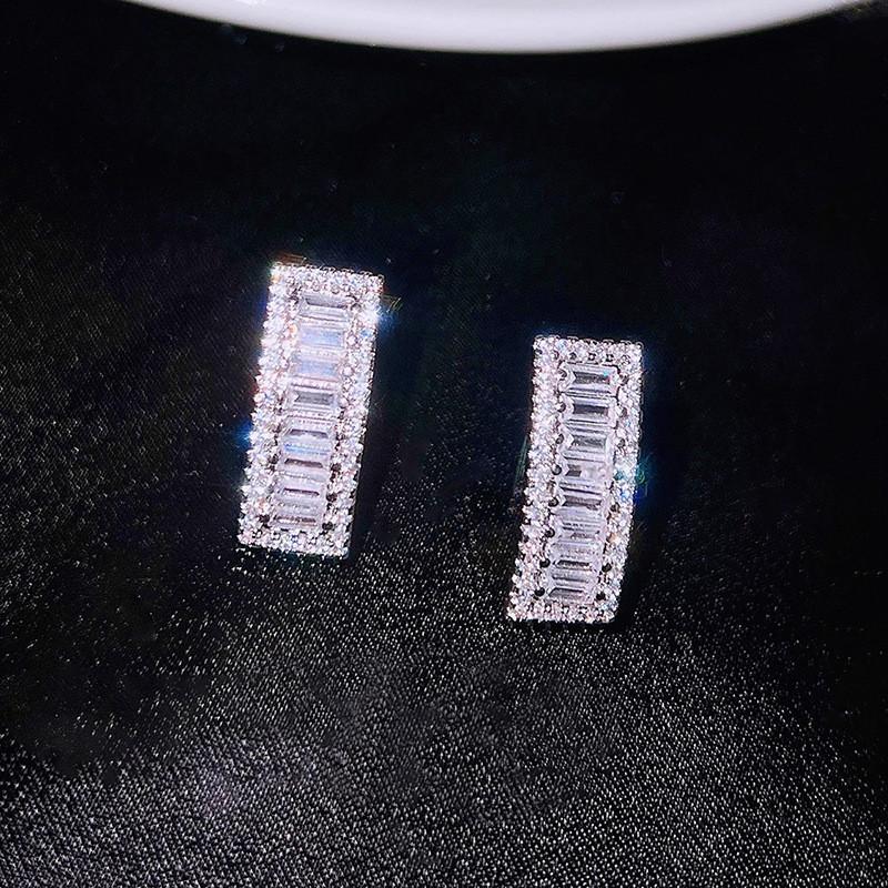 

925 Sterling Silver Square Cubic Zirconia Hoop Earrings for Women Simple Versatile Daily Wear Earrings Girls Jewelry
