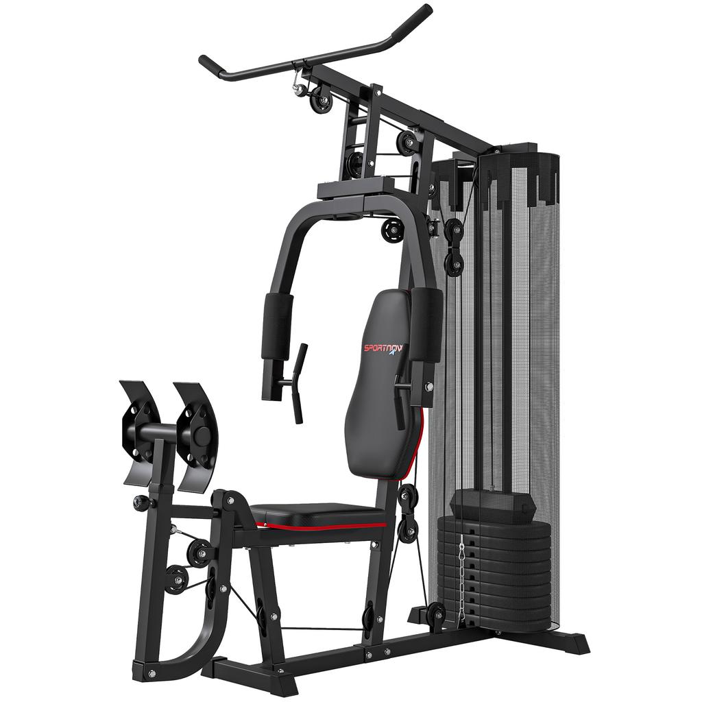 Weights Machine, Multi Gym with 45kg Weight Stack, Compact Home Gym Leg Press Machine for Full Body Training