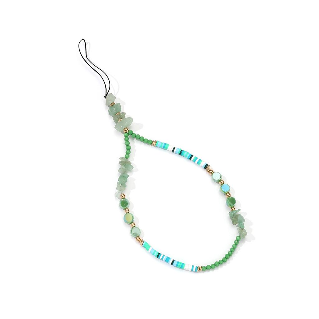 Fashion Handmade Color Crystal Stone Soft Pottery Sheet Beaded Mobile Phone Chain Wrist Anti-Loss Pendant Pendant Wholesale