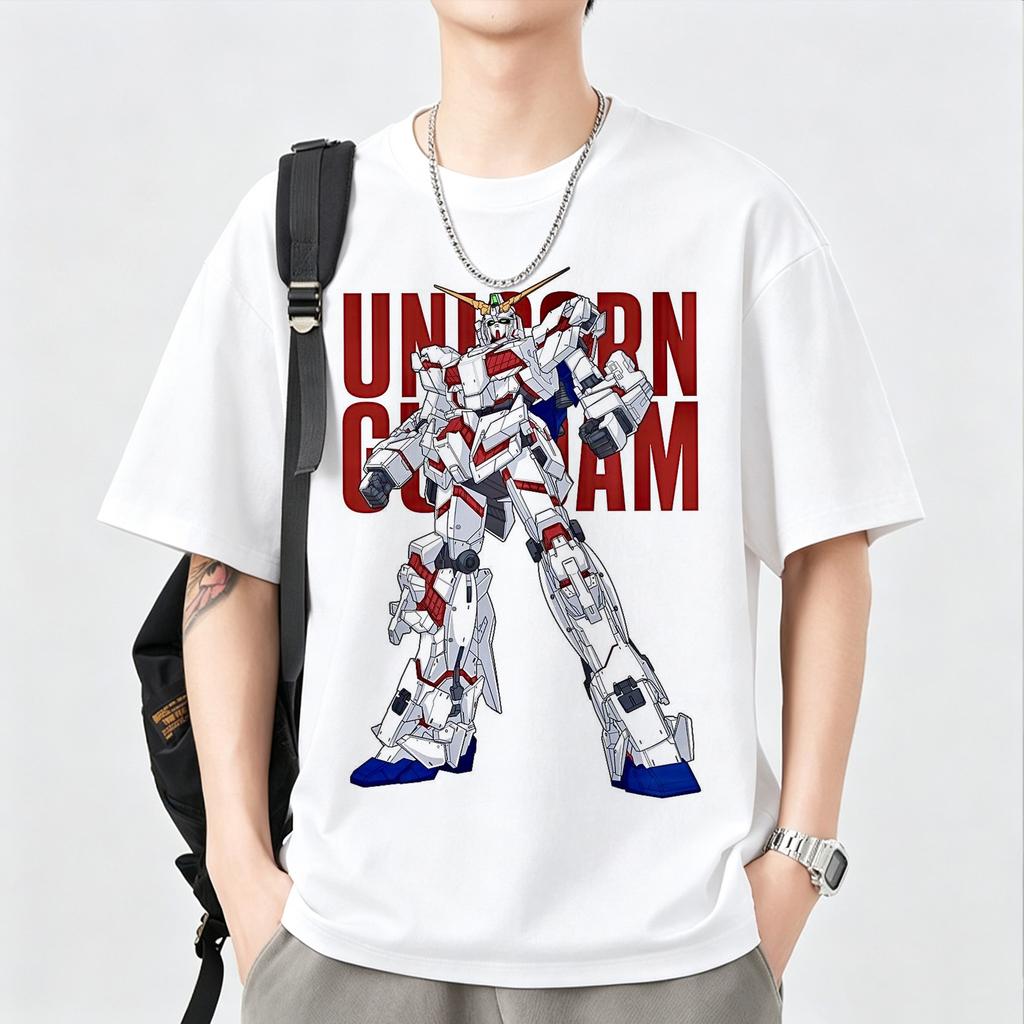 Japanese Anime Mobile Suit RX Gundam Summer Short Sleeve Cotton Print Tshirts Unisex Women Harajuku Yk Streetwear Tee Tops