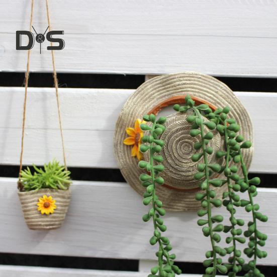 Farmhouse Boho Wall Planter Straw Hat Shoulder Bag Flower Pot Resin Bonsai Plant Pot for Indoor Outdoor Balcony Garden Decor Succulents Dried Flowers