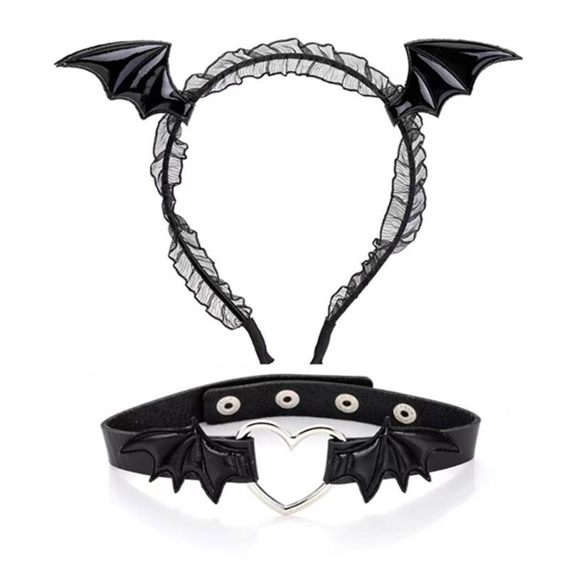 2pcs Animal Costume Set Bat Wings Headband Choker Set Kids Fancy Costume Kit Cartoon Accessories for Halloween Party