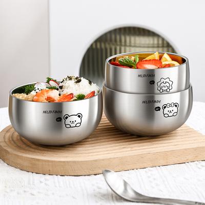WORTHBUY 380/500ML 316 Stainless Steel Bowl Double-layer Children Rice Bowl Cute Tableware Kindergarten Anti Scalding Soup Bowl