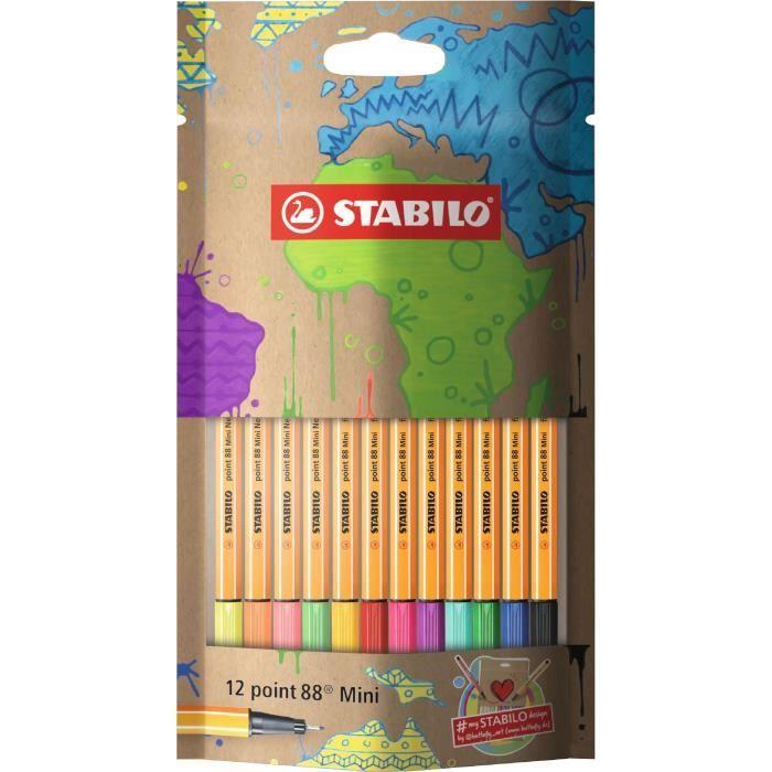 Stylo-feutre - stabilo - point 88 mini - 12 pièces - pointe fine - coloris assortis