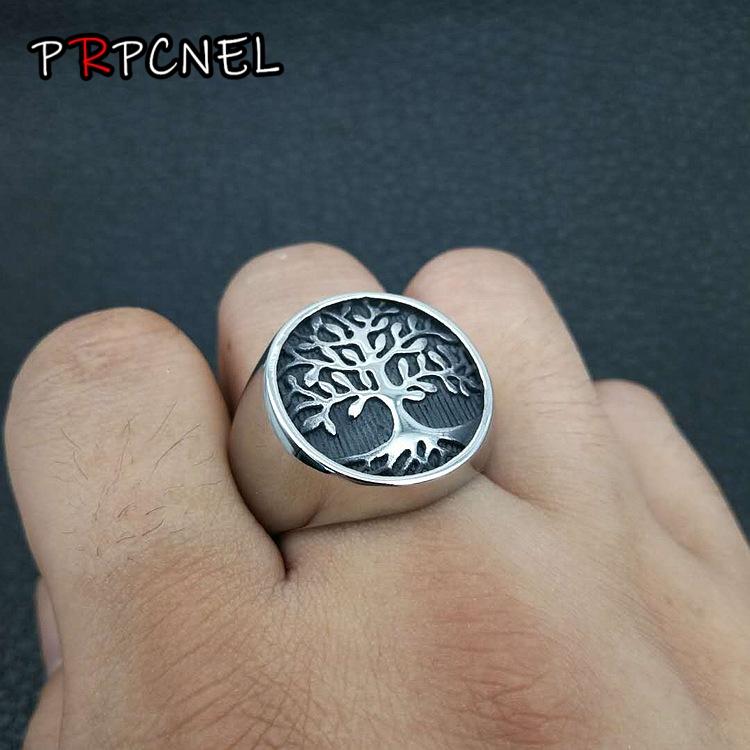 Hot Sale Punk Men Silver Color Tree of Life Ring Casting 316L Stainless Steel Rings for Men Ring Jewelry Bague Homme Fashion