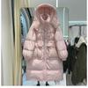 Womens Oversized Winter Down Coat Long Plus Size 450g White Duck Hooded Mid-Calf Length Warm Outerwear