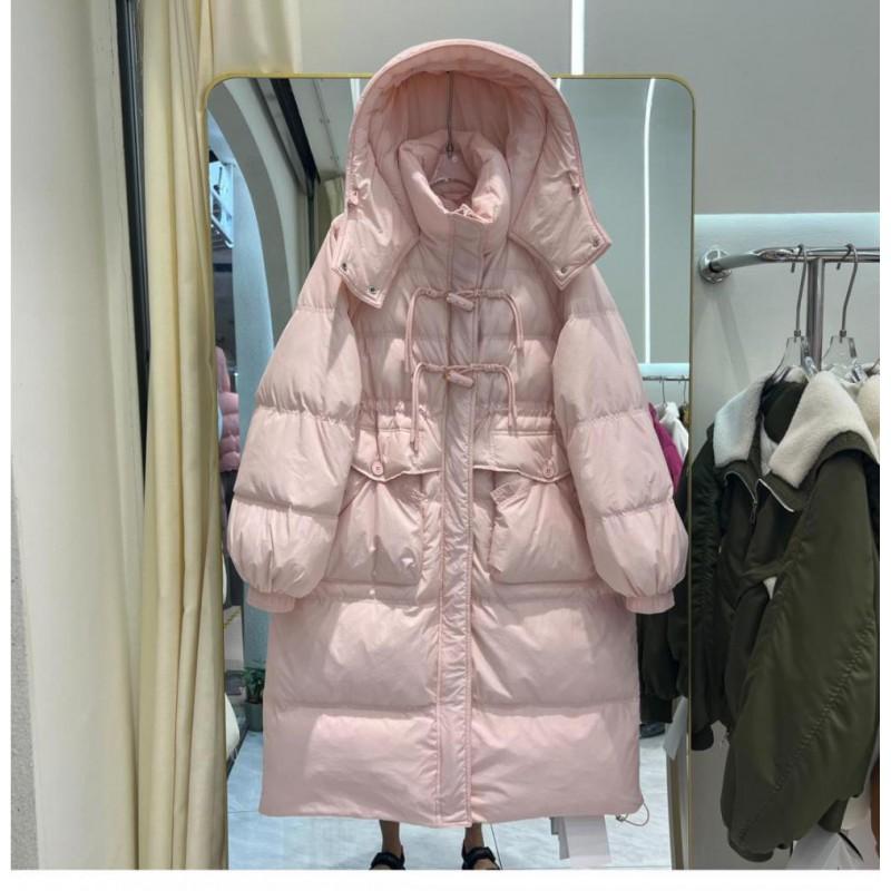 Womens Oversized Winter Down Coat Long Plus Size 450g White Duck Hooded Mid-Calf Length Warm Outerwear