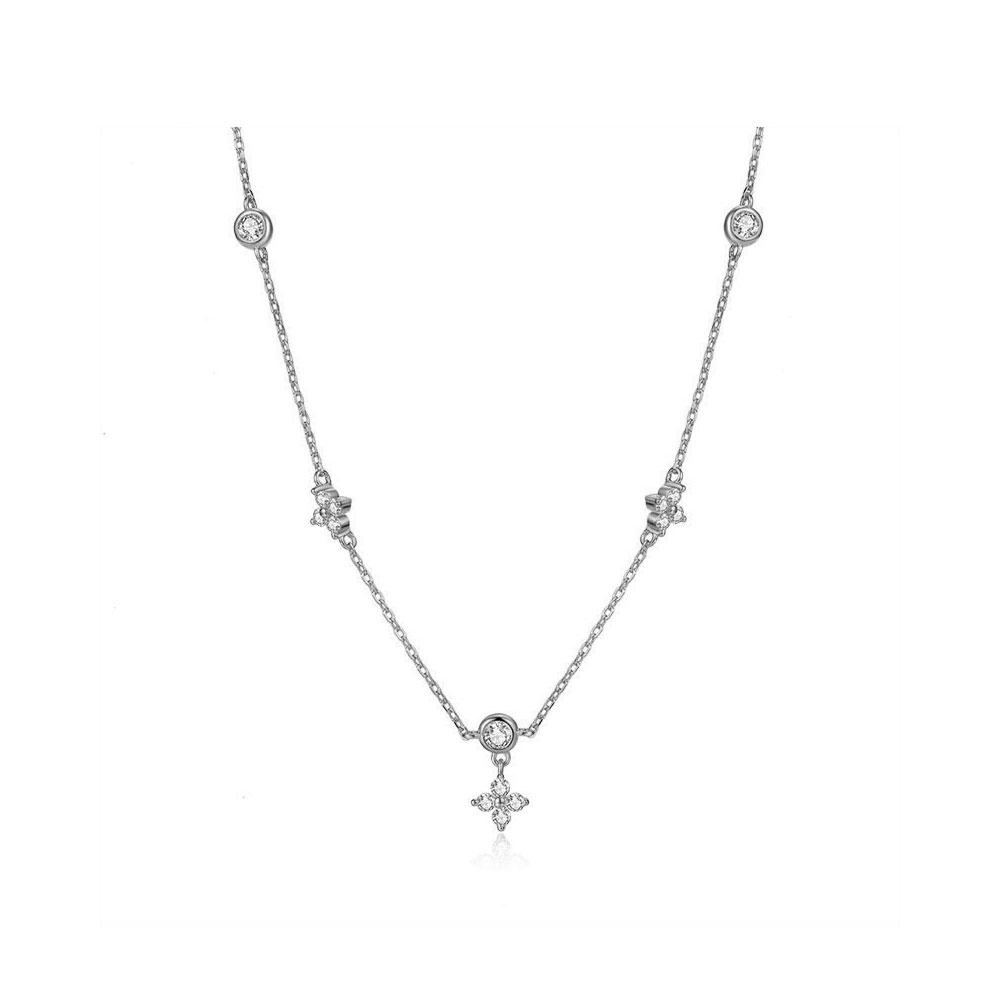 Silver Lucky Four Leaf Grass Necklace Women's Clavicle Chain Long Style Elegant Tassel Neck Chain Jewelry Accessories