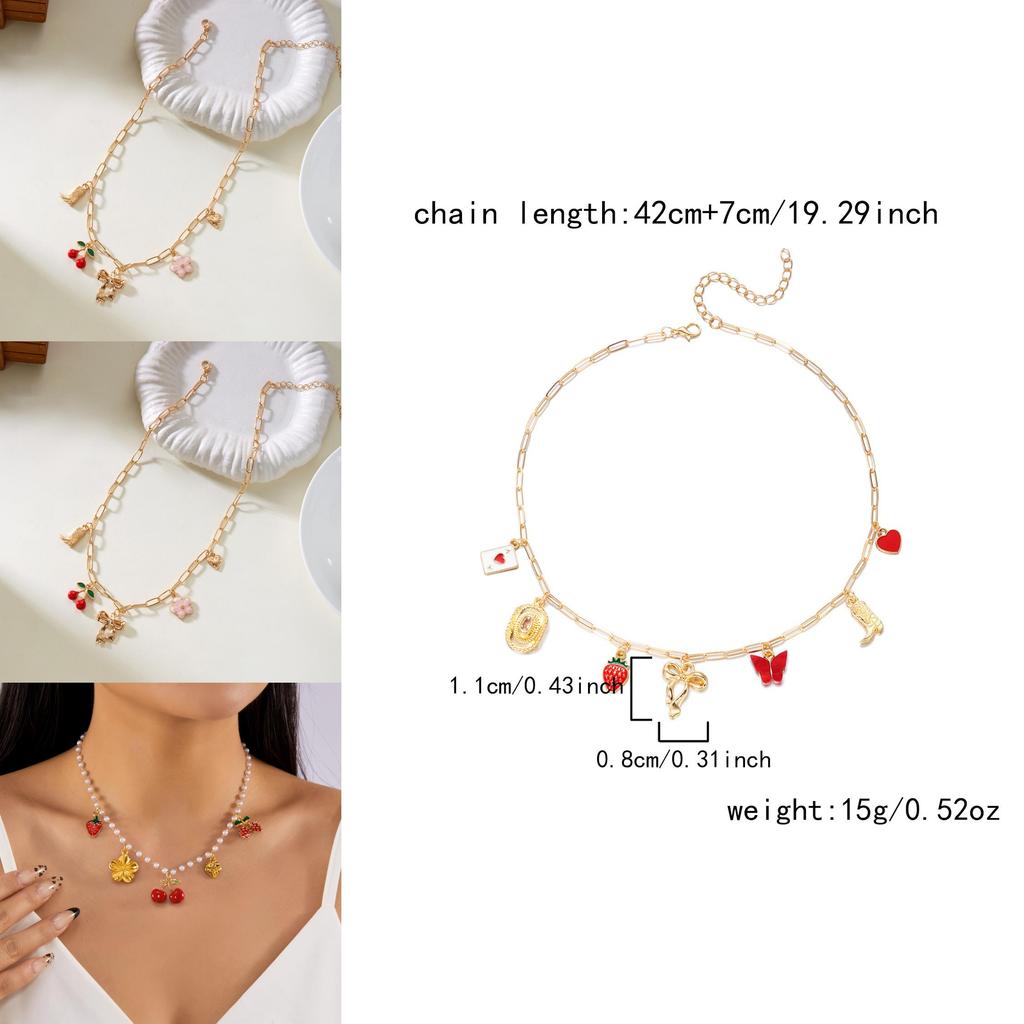 Handcrafted Alloy Necklace With Shell And Cherry Charm For Summer Vacation Wear