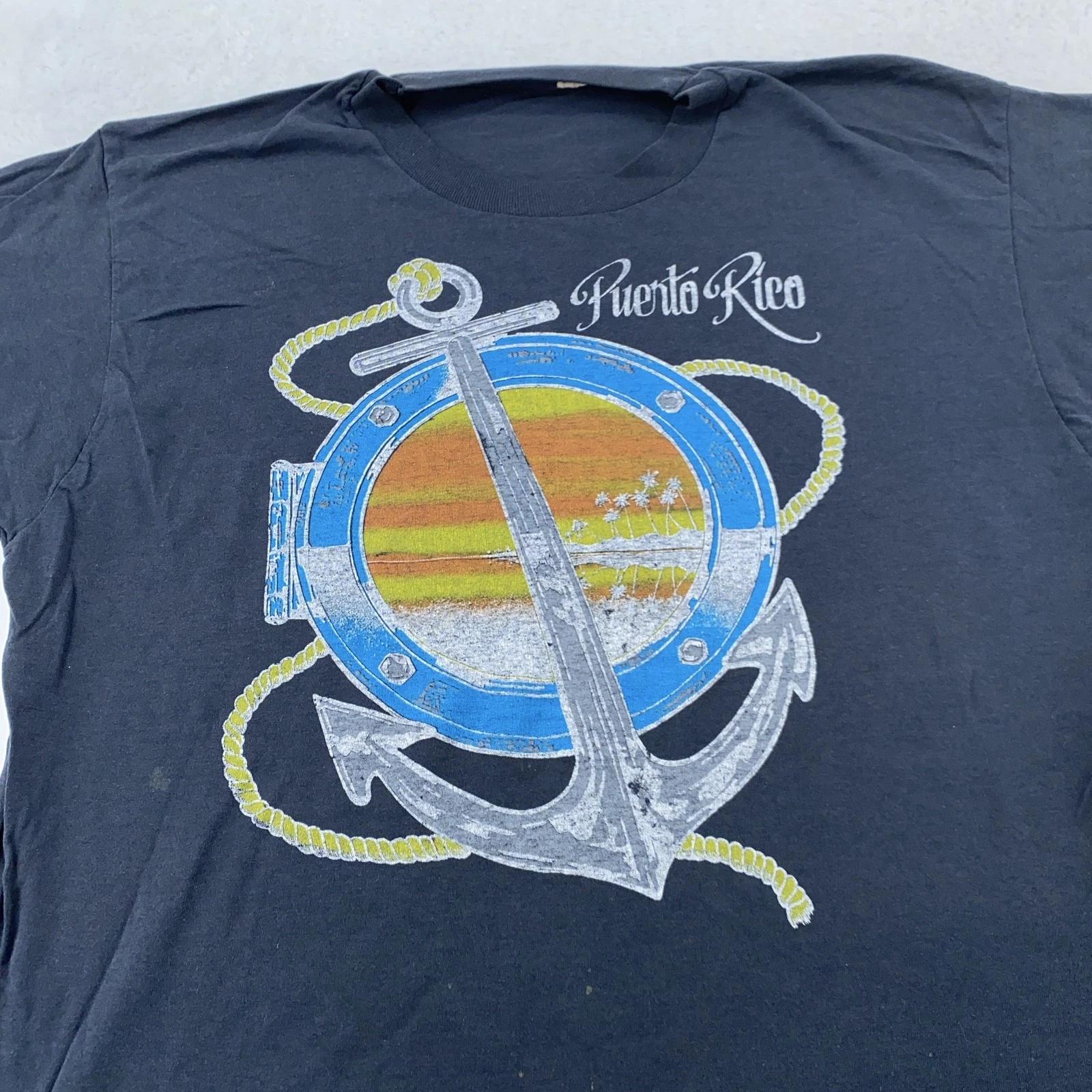 Vintage Puerto Rico Shirt Mens M/L Anchor Nautical Sunset Graphic Tee 90s Beach M