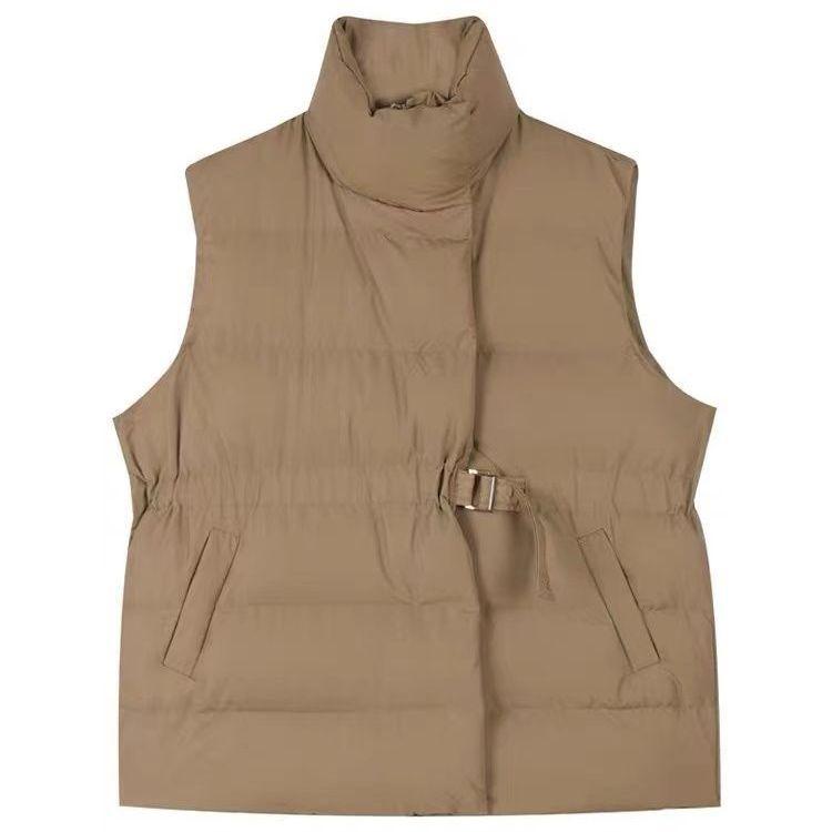Fashionable and Versatile Women's  Cotton Vest with Stand Collar and Slim Waist for Autumn and Winter