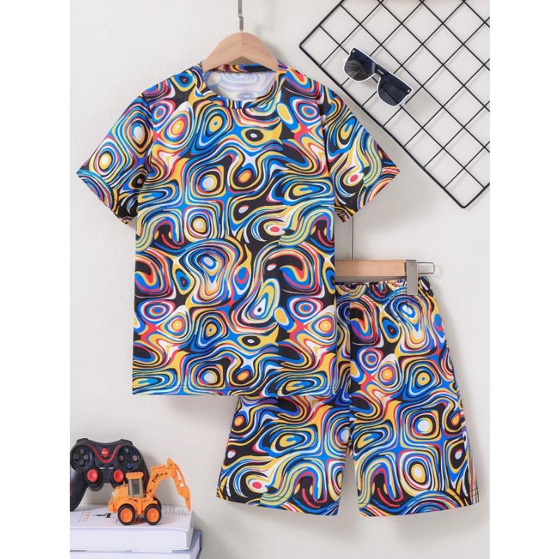 Summer Children's Set Fashion Street Bear Print Two-Piece Suit Casual Style Clothes for Boys and Girls