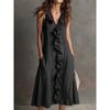 QICED Fashion Summer Spring Solid Color Print Sleeveless V-Neck Casual Dresses