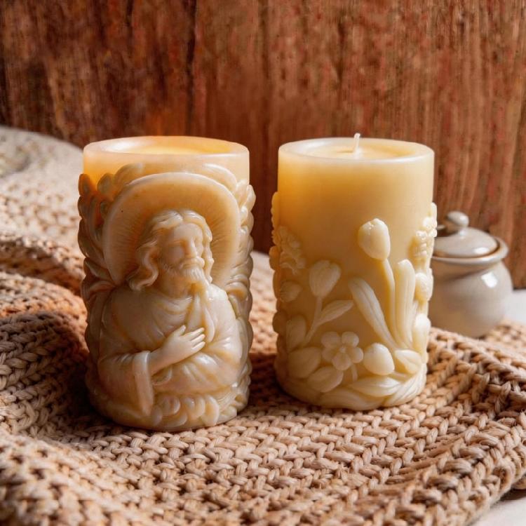 Religious Carving Cylinder Candle Silicone Mold For Handmade Candle Soap Chocolate Home Decoration and Resin Casting