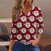 Women's Fashion Casual Halloween Printed V-Neck Short Sleeve Decorative Button Three-quarter Sleeve T-shirt Top