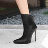 Damen kurze Stiefel mit hohen Absätzen, sexy, europäischer und amerikanischer Stil, spitz zulaufend, dünner Absatz, große, einfarbige kurze Stiefel