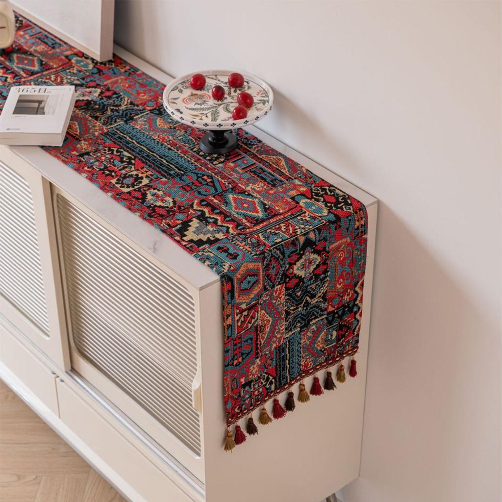 Tischläufer Nordisch Jacquard Tischläufer Bauernhausdekor Tischläufer mit Quasten Baumwolle Leinen Jacquard Tischdecke Untersetzer