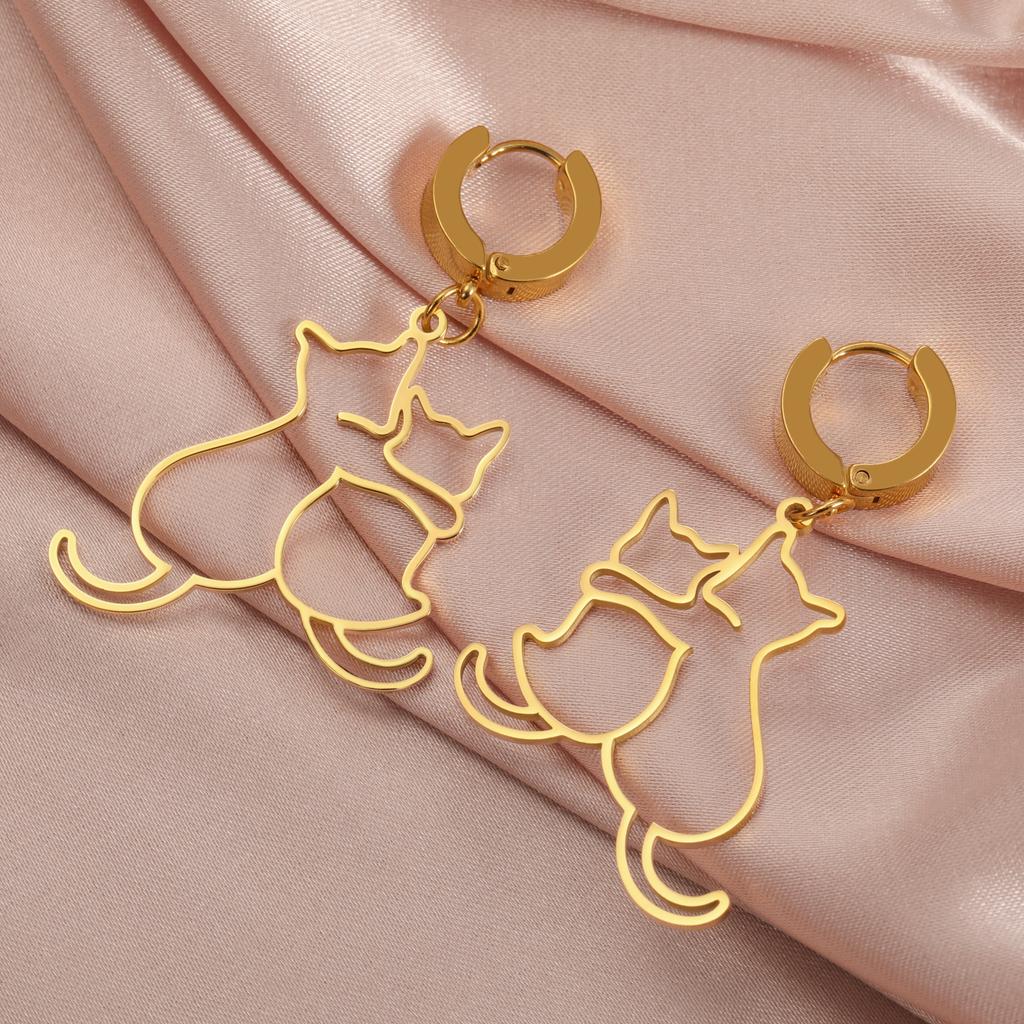 Lucktune Cute Hugging Cats Kittens Dog Women's Earrings Stainless Steel Drop Earrings for Girls 2025 Trend Jewelry Birthday Gift