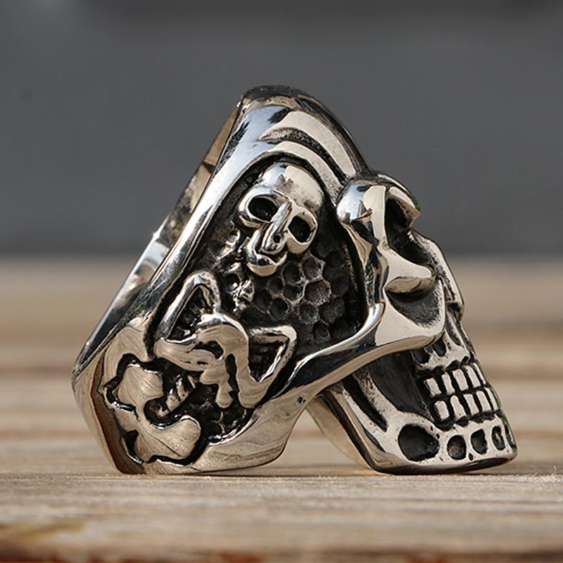 Polierter Kapala Totenkopfring Herren Jungen Edelstahl Motorrad Biker Ring Dominanter Männlicher Gothic Totenkopfringe Großhandel
