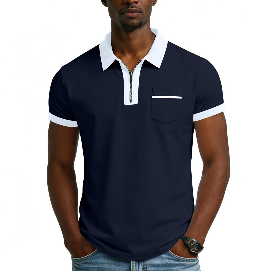 Men's Short Sleeved Casual Sports Shirt With 1/4 Zipper And Pocket