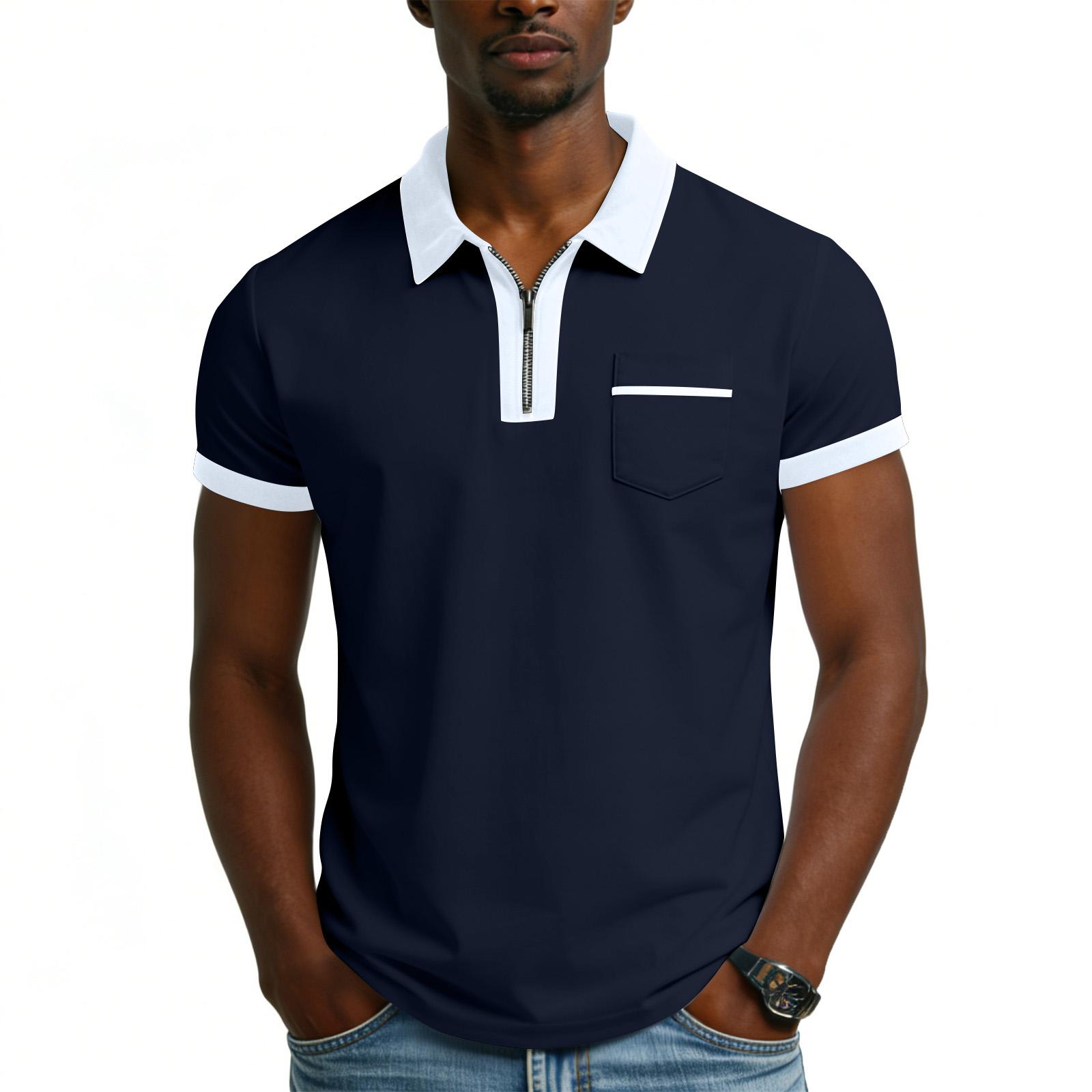 

Men s Short Sleeved Casual Sports Shirt With 1/4 Zipper And Pocket XL Темно-синій