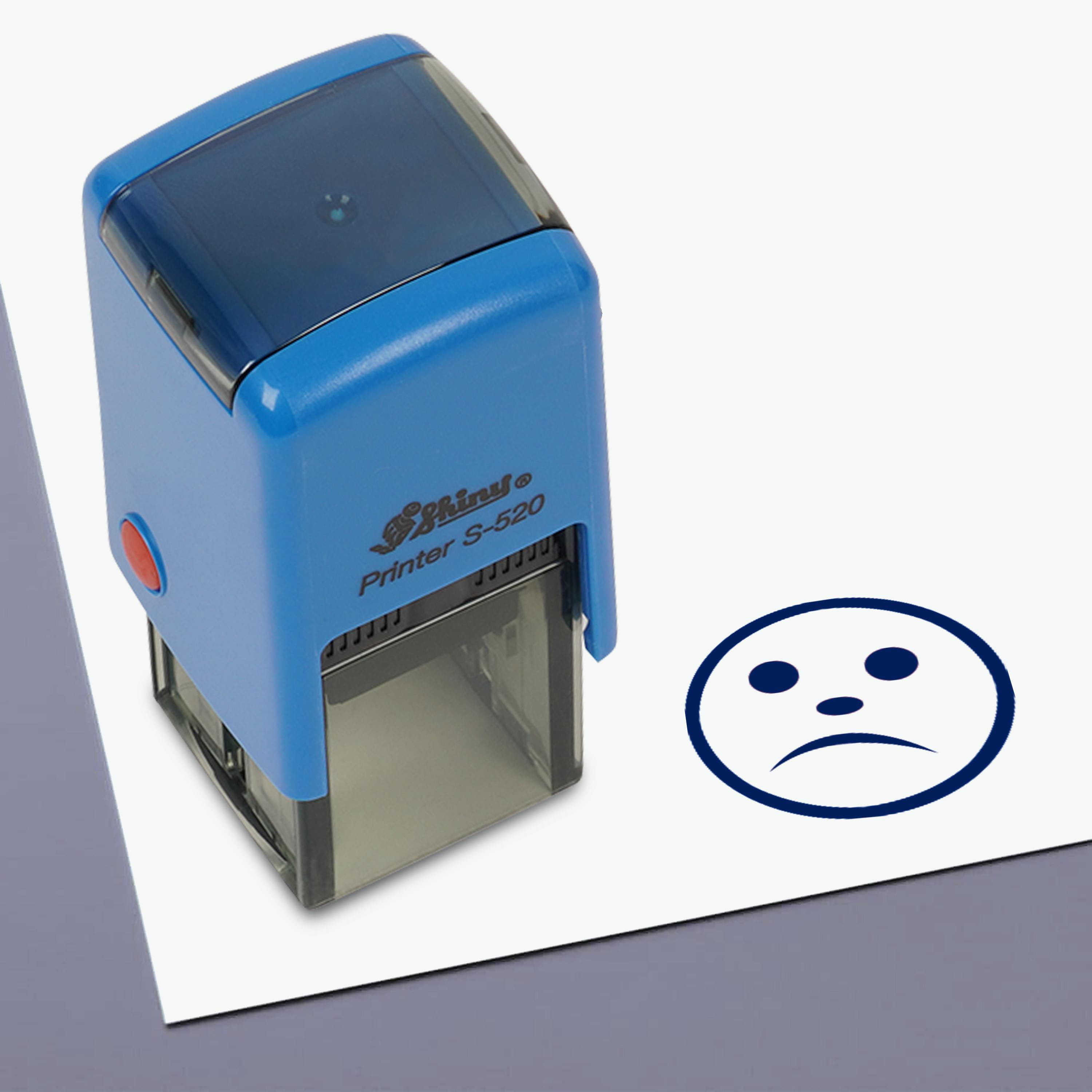 

SAD SMILY Round Self Inking Rubber Stamp Shiny Mini Round Stamper 20mm Teachers Blue - 20mm синій