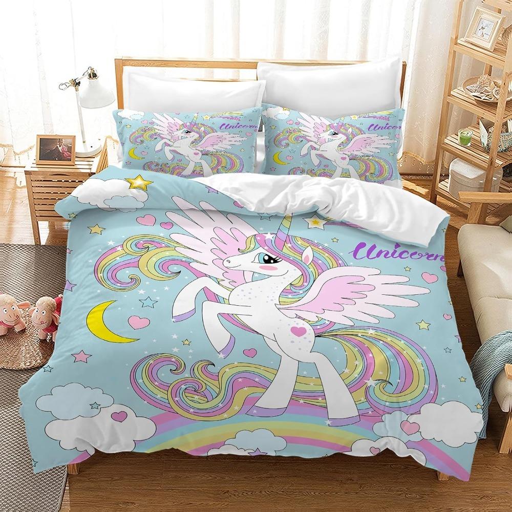 Unicorn Duvet Cover Pillowcase Bedding Bedroom Decoration Children Gift Adult Single Double Bed Large SizeZip Duvet Cover