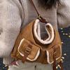 Autumn and Winter Retro Suede Tote Backpack Women's Bag 2025 New Large-capacity Lamb Wool Splicing Shoulder Bag