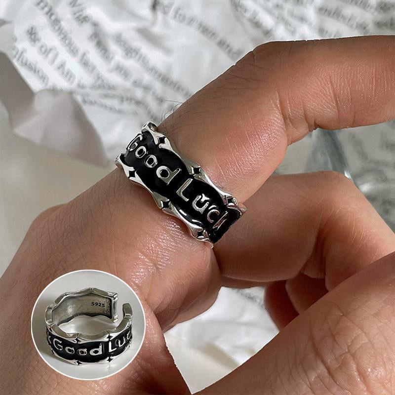 Women's Retro Black Oval Geometric Open Ring - Versatile Fashion Index Finger Jewelry