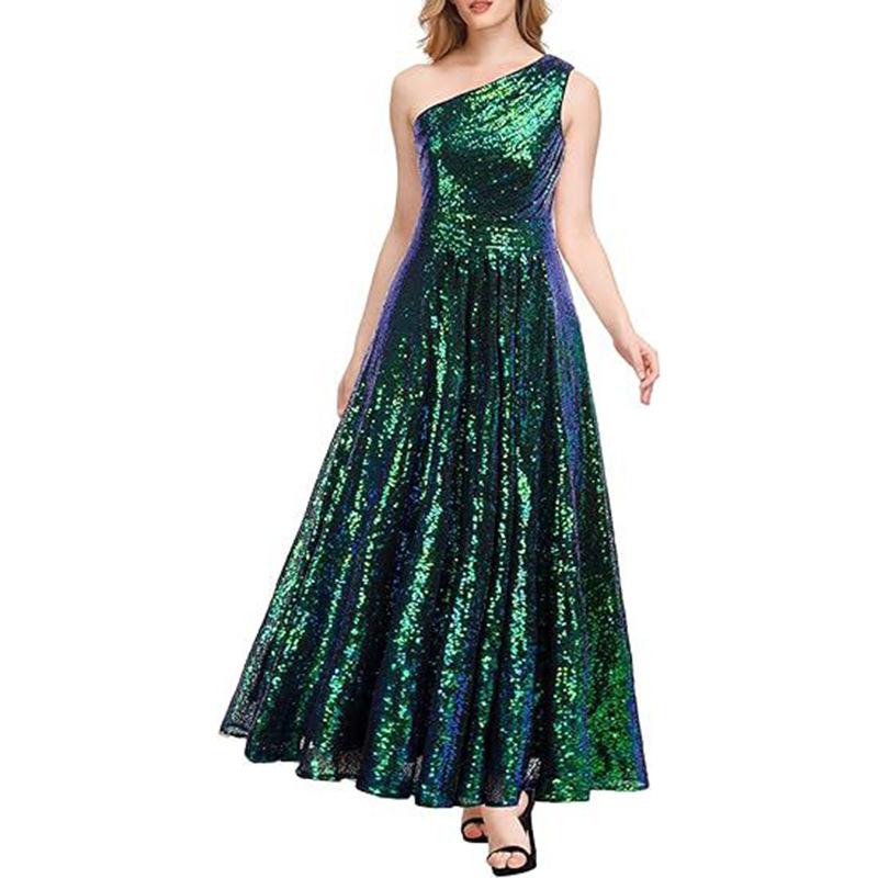 Women's Sequined Bridesmaid Dress Sleeveless Extra Long Evening Dress Prom Dress Gala Welcome Dress Women