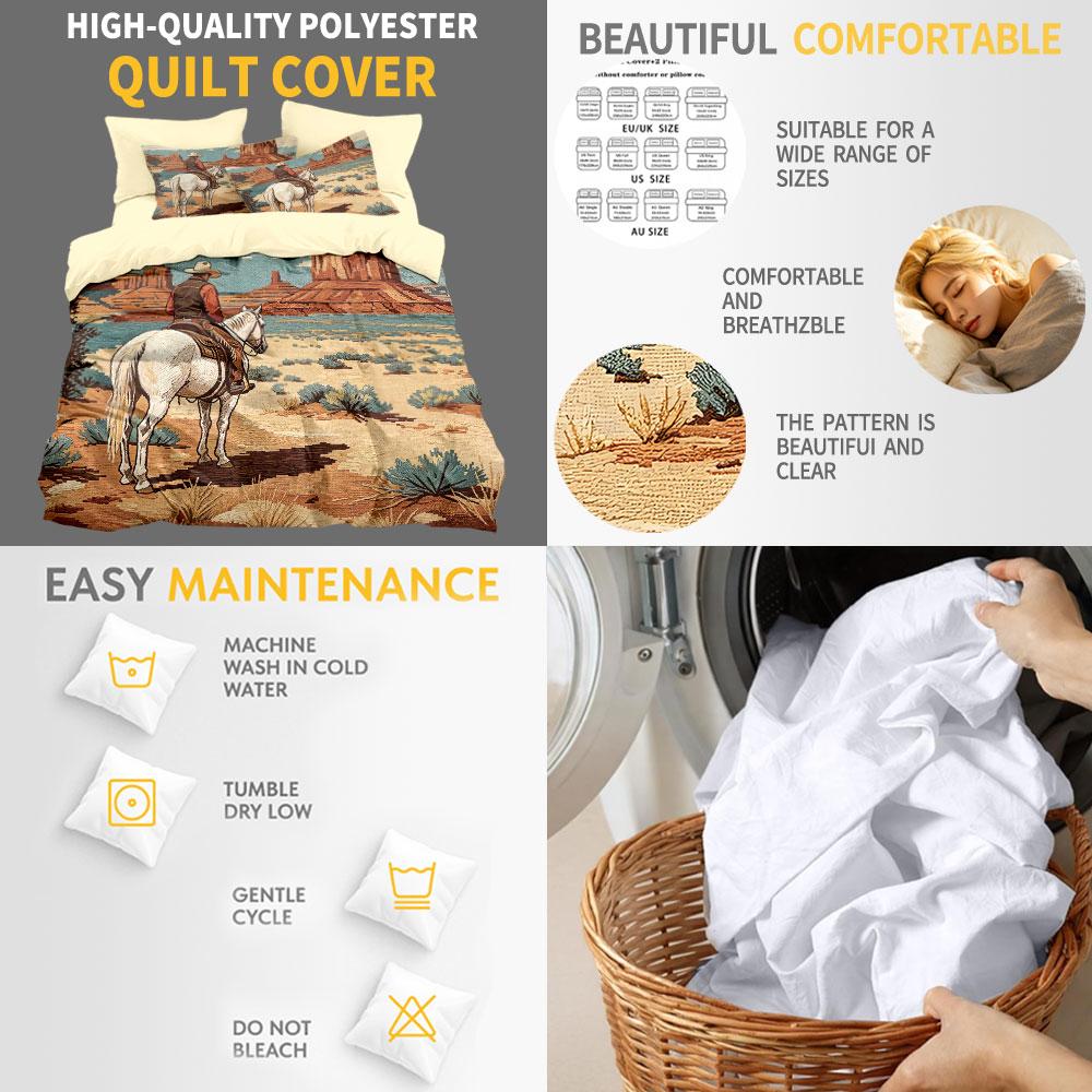 3pcs Retro Western Cowboy Desert Landscape Print Bedding Set 1 Duvet Cover 2 Pillowcases No Comforter Included Soft Washable