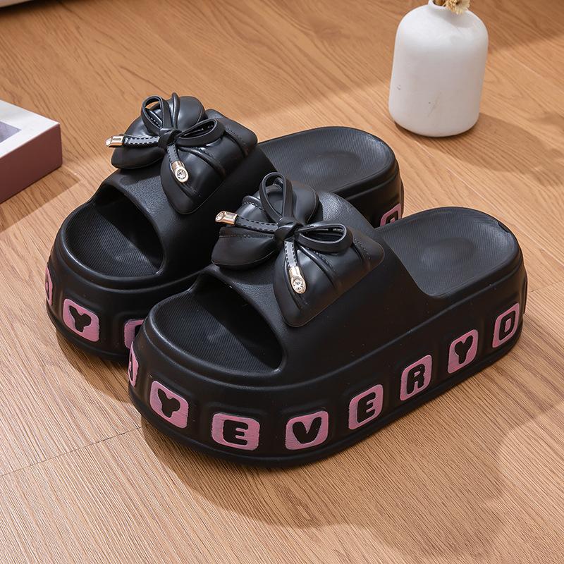 Neue Frühjahrs- und Sommer-Slipper mit dicker Sohle, Schleife, EVA, höhenverstellbar, rutschfest und verschleißfest, für drinnen und draußen, Ein-Riemen-Slipper