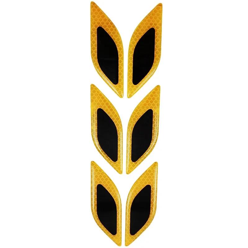 

6 шт. Наклейки для украшения кузова автомобиля с рисунком под карбоновое волокно, боковые вентиляционные отверстия на крыльях, декоративные предупреждающие светоотражающие наклейки на крышку носа жёлтый