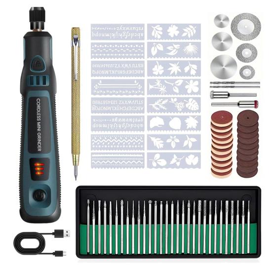 Electric Engraving Pen Cordless USB-C Rechargeable Engraver Tool 20000r/min Rotary Machine Quiet Engraving Kit