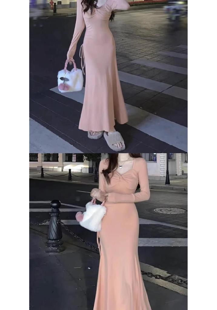 2024 Autumn/Winter French Waist-Cinching Hepburn Style Long-Sleeved Slimming Base Layer