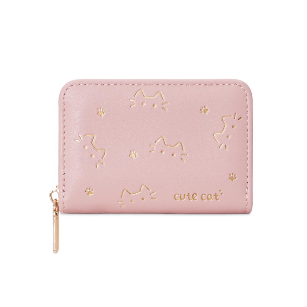 

Fashion PU Leather Short Wallet Cat Pattern Lightweight Card Holder Multiple Card Slots Foldable Wallet светло-розовый