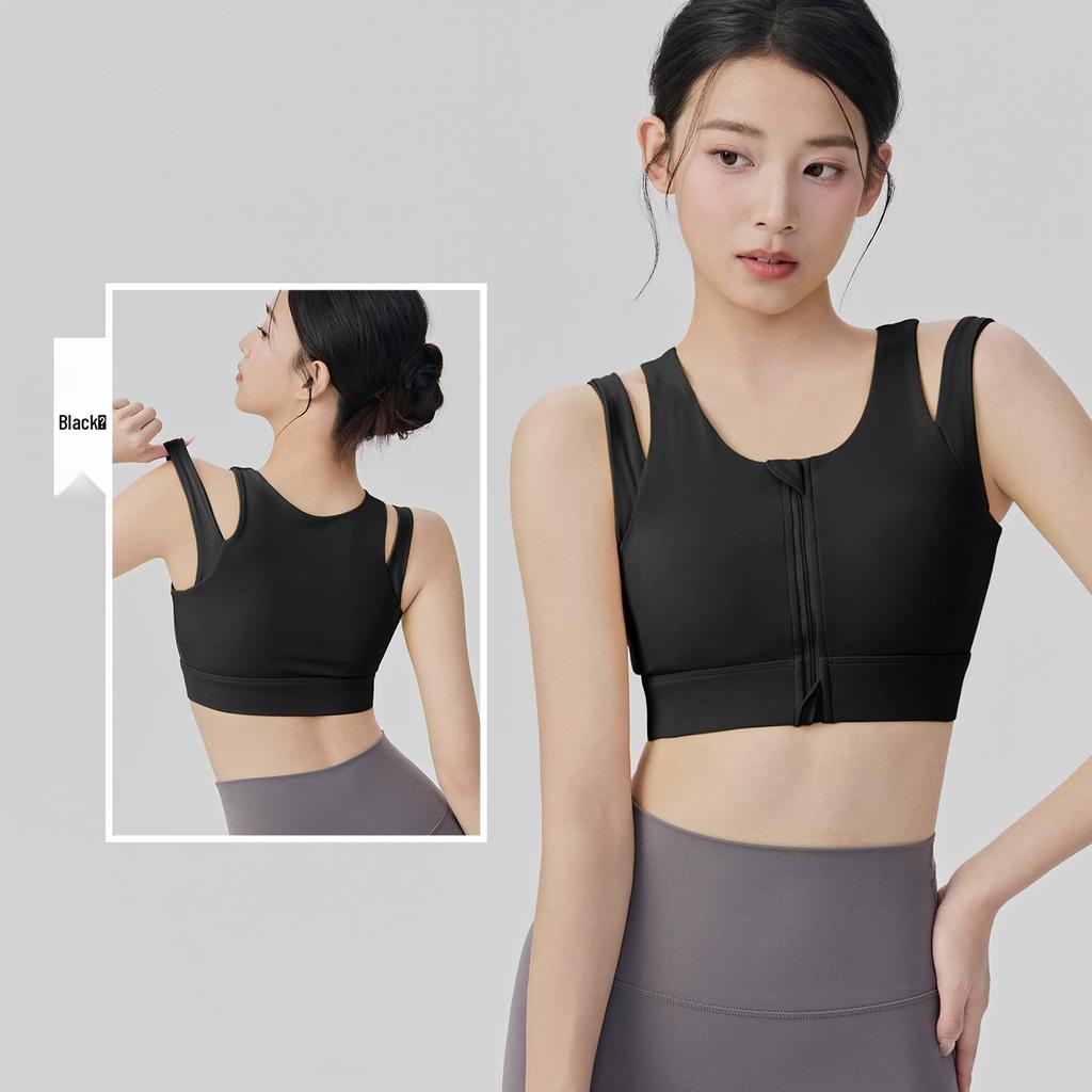 Shockproof High-Strength Sports Bra with Front Zipper for Yoga and Running - Breathable, Fixed Cup Design