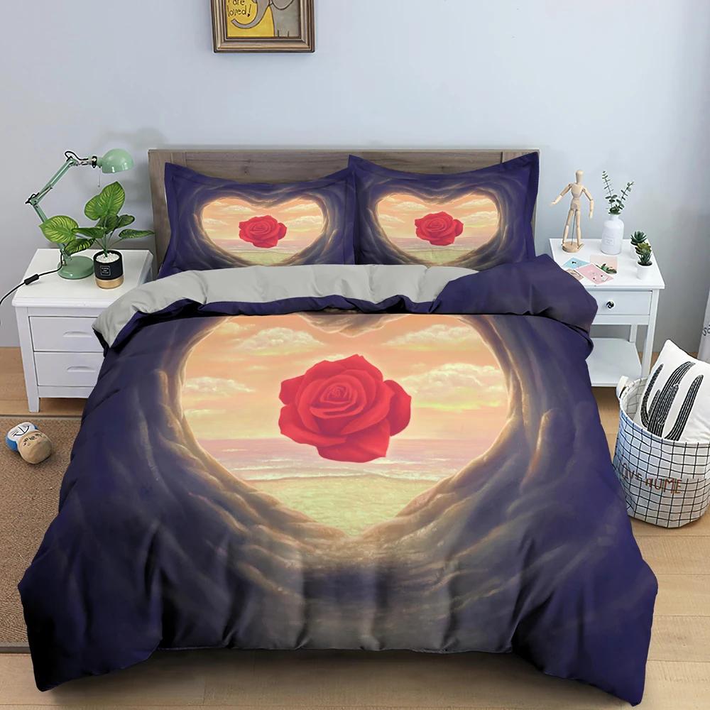 3D Floral Beding Set Rose Sureal Scene Concept Artwork Soft Duvet Cover King Quen Sized Dimensions Colorful Flowers Gren Soft Warm Comforter Cover