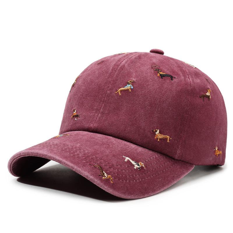 Retro American Street Puppy Embroidery Soft Top Baseball Cap - Large Brim, Washable, Duckbill Style.