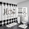 Black And White Shower Curtain Set Home Sweet Home Bathroom Sets With Rugs,Rustic Plaid Bathroom Shower Curtain Set With