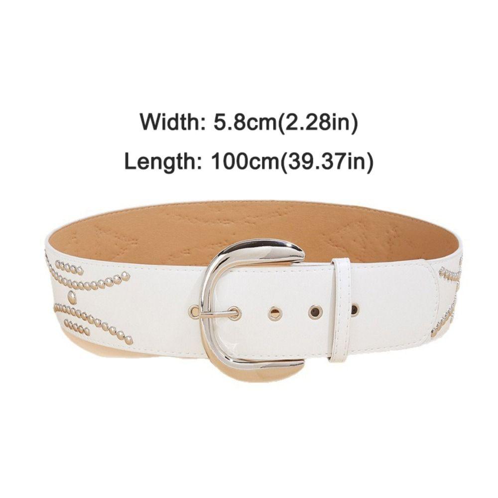Y2K Rivet Wide Belt Harajuku Pin Buckle Waistband Fashion Waist Strap  For Women