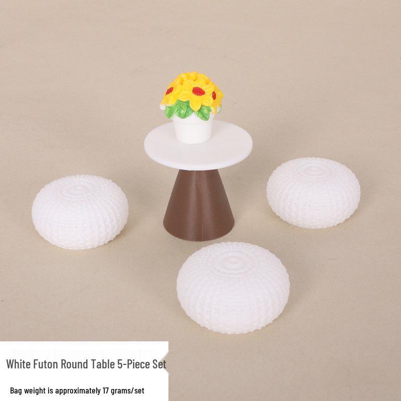 Dollhouse Miniature Set: Realistic Potted Plants, Coffee & Round Tables, Tatami Seat Cushions, Scene Decor