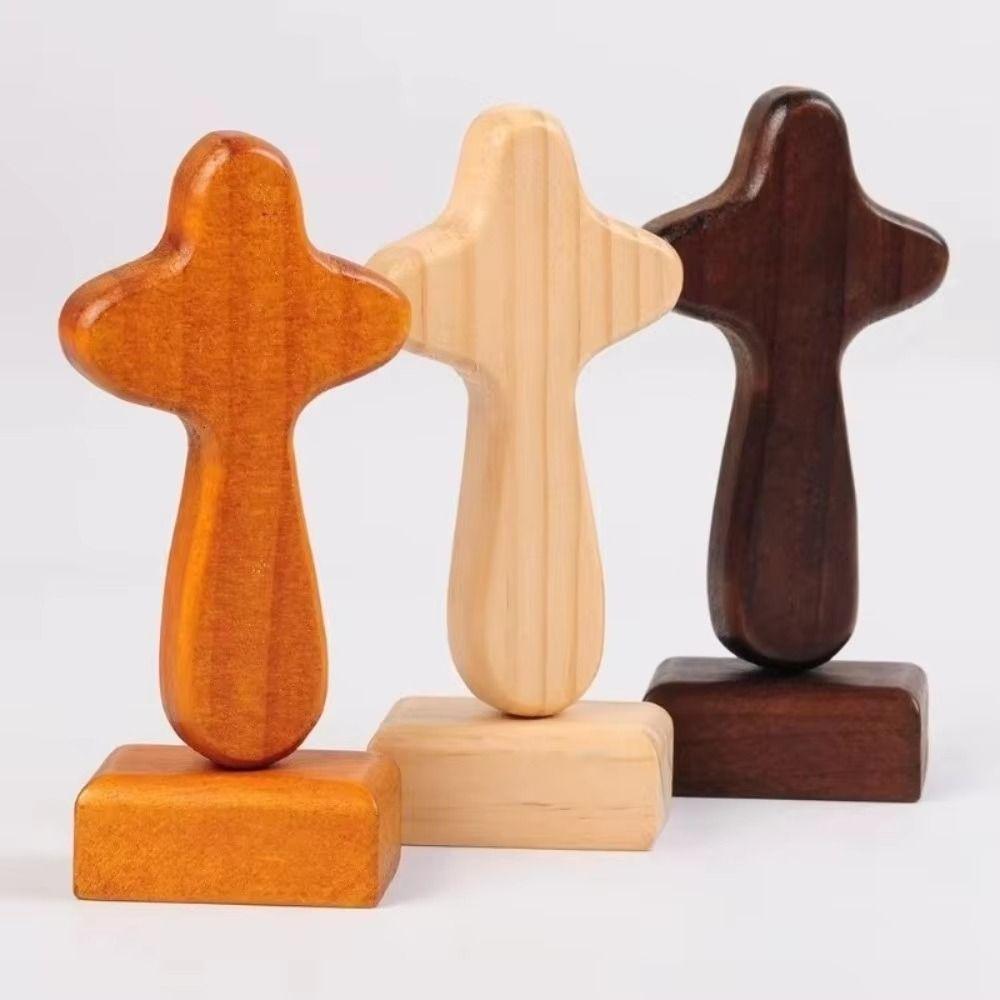 Wood Material Wood Cross Statue Handicraft Design Desktop Cross Ornament Office Desktop