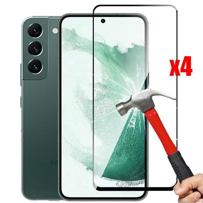 Verre trempé pour samsung s22 plus [lot 4] - transparent intégral bord noir vitre protection ecran