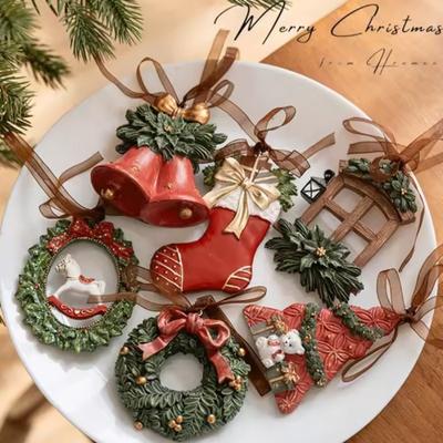 Cute Wreath Xmas Tree Charms Christmas Resin Pendant Jingle Bell Colorful Painted Ornaments New Year Party DIY Decor Gifts