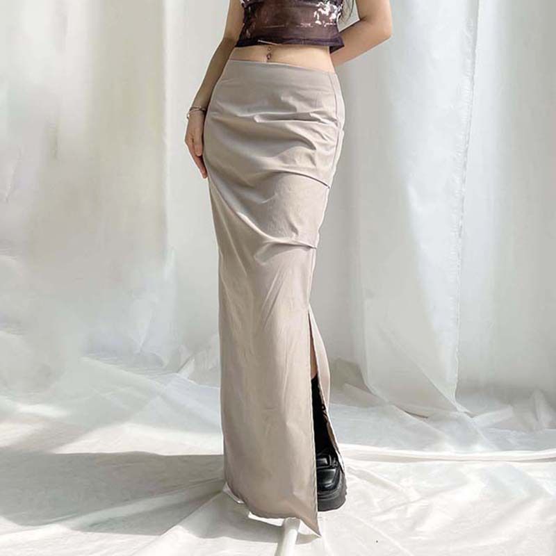 

High Waisted Irregular Slip Work Dress High Waist Irregular Slit Suit Skirt Gray L