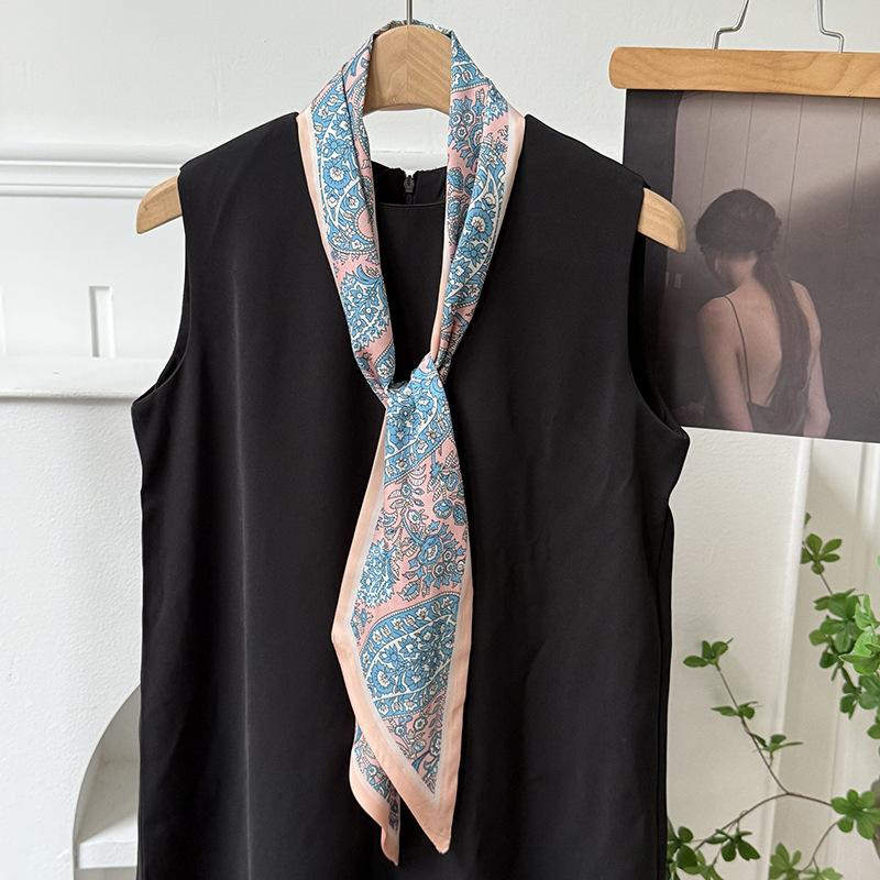 Silk scarf atmosphere, new long silk scarf, streamer, women's high-end sense, matching shirt, small scarf, headscarf, headband.