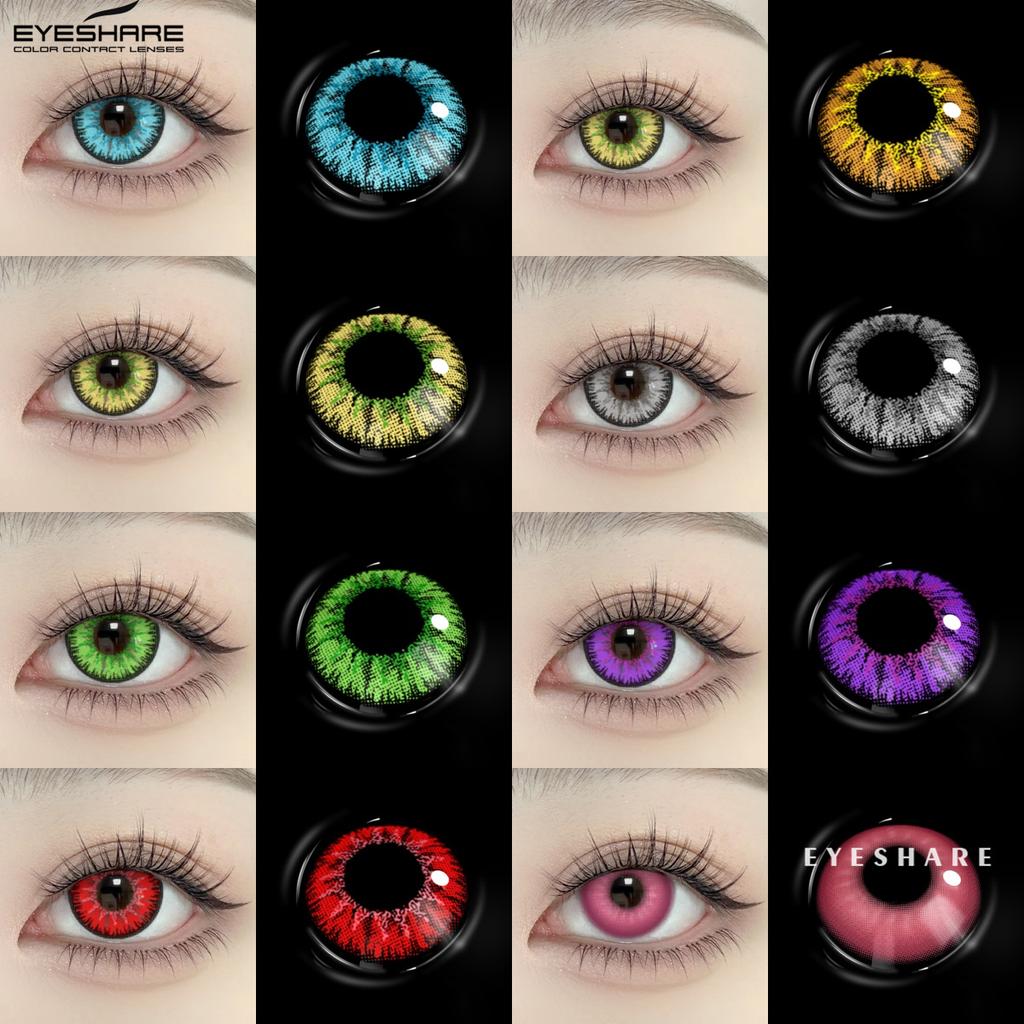 Eyeshare Lentes de contacto de colores nuevos para Halloween, lentes azules con pupila roja y rosa, lentes de belleza para cosplay de anime, lentes de maquillaje de colores, 1 par