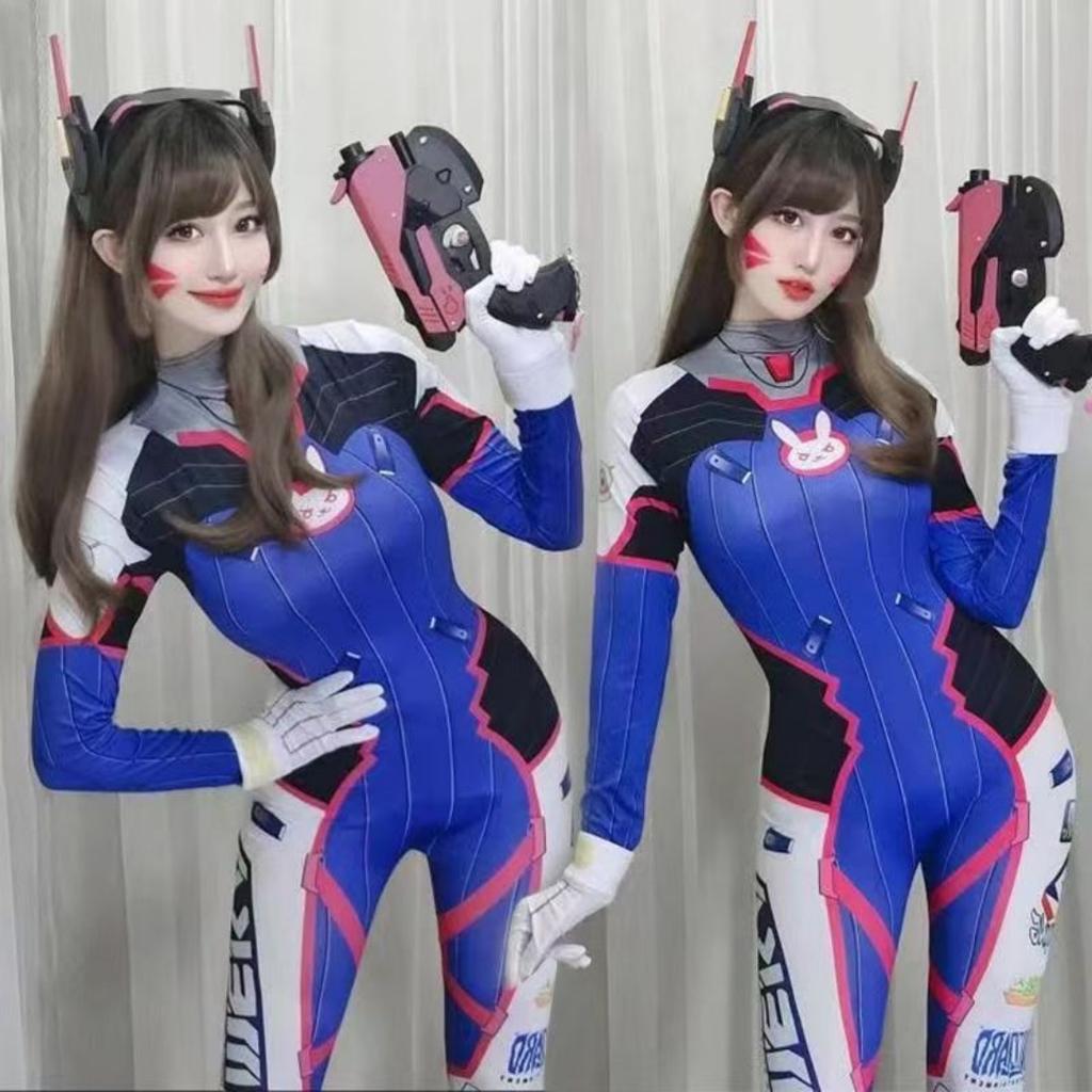 Anime Woman Jumpsuit Tights Dva Cosplay Costume Game Zentai Wig Cosplay Props Headphone Suit D.Va Cos Party Halloween Costumes