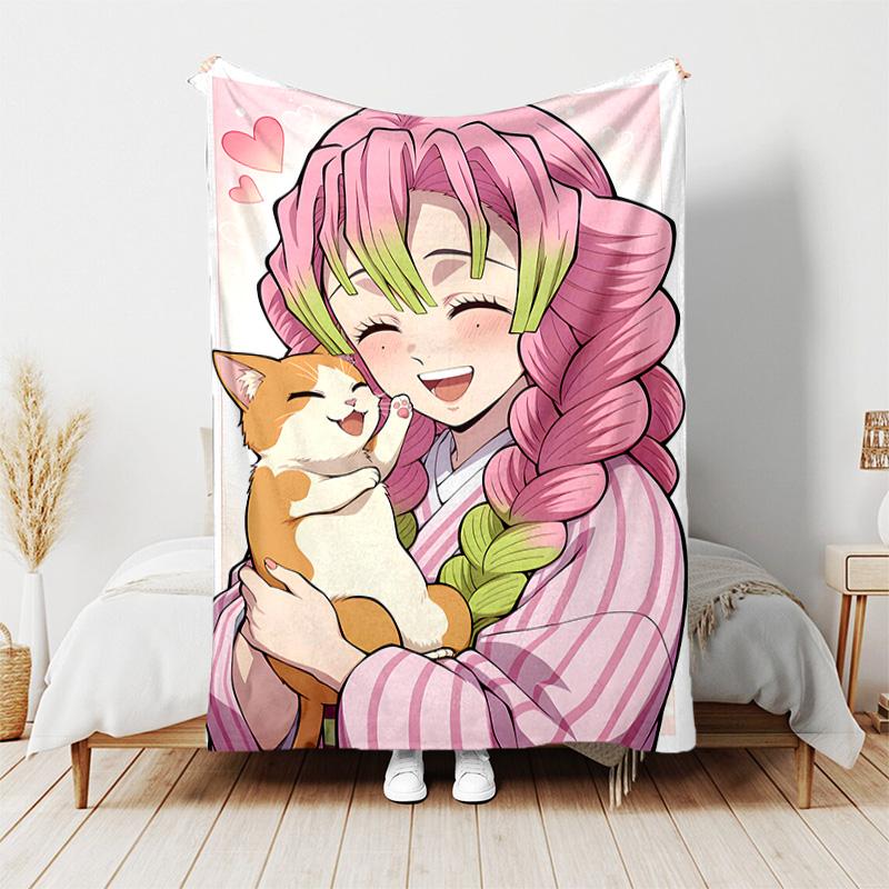 1 Stück Decke - Nezuko Demon Slayer Kanroji Mitsuri Druckdesign, Leichte Decke für Sofa, Bett - Weich & Warm, Geschenk für Alle Jahreszeiten